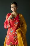 Shop_Shachi Sood_Red Kurta And Salwar Tissue Chanderi Embroidered Thread Notched Floral Set_Online_at_Aza_Fashions