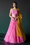 Buy_Shachi Sood_Pink Lehenga And Blouse Chanderi Lace Sweetheart Neck Floral Set _at_Aza_Fashions