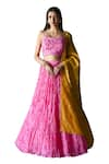 Shachi Sood_Pink Lehenga And Blouse Chanderi Lace Sweetheart Neck Floral Set _at_Aza_Fashions