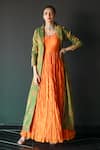 Buy_Shachi Sood_Orange Jacket Tissue Chanderi Print Floral Notched Lapel With Anarkali _at_Aza_Fashions