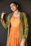 Buy_Shachi Sood_Orange Jacket Tissue Chanderi Print Floral Notched Lapel With Anarkali _Online_at_Aza_Fashions