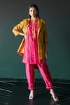 Buy_Shachi Sood_Pink Kurta And Pant Chanderi Embroidered Sequin Floral Print Jacket Set _at_Aza_Fashions