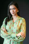 Shop_Shachi Sood_Green Dupion Silk Print Floral Collar Shirt _at_Aza_Fashions