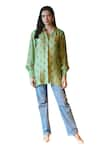 Shachi Sood_Green Dupion Silk Print Floral Collar Shirt _Online_at_Aza_Fashions