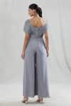 SWATI WADHWANI COUTURE_Grey Crepe Embroidered Beads Scoop Neck Gala Draped Jumpsuit _Online_at_Aza_Fashions