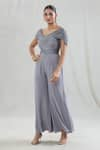 SWATI WADHWANI COUTURE_Grey Crepe Embroidered Beads Scoop Neck Gala Draped Jumpsuit _at_Aza_Fashions