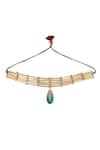 Shop_House Of Tuhina_Green Quartz Stone Embellished Choker Necklace_at_Aza_Fashions