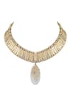 Buy_House Of Tuhina_Silver Plated Quartz Stone Leaf Qabeela Choker Necklace_at_Aza_Fashions