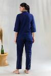 Banana Labs_Blue 100% Cotton Hand Block Printed Geometric Shirt Collar Striped Pant Set _Online_at_Aza_Fashions