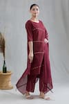 Shop_BANANA labs_Maroon 100% Cotton Hand Block Printed Geometric Round Striped Kurta Pant Set _Online_at_Aza_Fashions