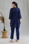 BANANA labs_Blue 100% Cotton Hand Block Printed Geometric Cape Open Striped Pant Set _Online_at_Aza_Fashions