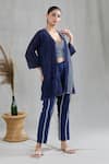 Buy_BANANA labs_Blue 100% Cotton Hand Block Printed Geometric Cape Open Striped Pant Set 