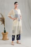 BANANA labs_White 100% Cotton Hand Block Printed Geometric Striped Pattern Kurta And Pant Set _at_Aza_Fashions