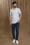 Buy_Arihant Rai Sinha_Grey Cotton Print Geometric Short Sleeve Shirt _at_Aza_Fashions