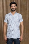 Arihant Rai Sinha_Grey Cotton Print Geometric Short Sleeve Shirt _Online_at_Aza_Fashions