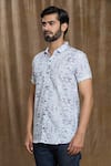 Buy_Arihant Rai Sinha_Grey Cotton Print Geometric Short Sleeve Shirt _Online_at_Aza_Fashions