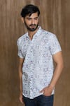 Shop_Arihant Rai Sinha_Grey Cotton Print Geometric Short Sleeve Shirt _Online_at_Aza_Fashions