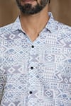 Arihant Rai Sinha_Grey Cotton Print Geometric Short Sleeve Shirt _at_Aza_Fashions