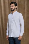 Arihant Rai Sinha_Grey Cotton Print Stripe Full Sleeve Shirt _Online_at_Aza_Fashions