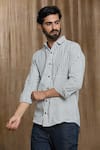 Arihant Rai Sinha_Grey Cotton Print Stripe Vertical Shirt _Online_at_Aza_Fashions