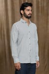 Arihant Rai Sinha_Grey Cotton Print Stripe Vertical Shirt _at_Aza_Fashions