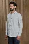 Buy_Arihant Rai Sinha_Grey Cotton Print Stripe Vertical Shirt 