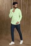 Buy_Arihant Rai Sinha_Green Cotton Print Stripe Faded Shirt _at_Aza_Fashions