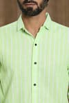 Arihant Rai Sinha_Green Cotton Print Stripe Faded Shirt _at_Aza_Fashions