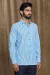 Arihant Rai Sinha_Blue Cotton Print Stripe Full Sleeve Shirt _Online_at_Aza_Fashions