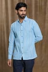 Buy_Arihant Rai Sinha_Blue Cotton Print Stripe Full Sleeve Shirt _Online_at_Aza_Fashions