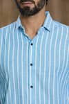 Arihant Rai Sinha_Blue Cotton Print Stripe Full Sleeve Shirt _at_Aza_Fashions