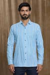 Buy_Arihant Rai Sinha_Blue Cotton Print Stripe Full Sleeve Shirt 