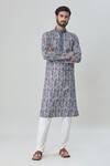 Buy_Arihant Rai Sinha_Blue Cotton Embroidery Floral Print Kurta And Churidar Set_at_Aza_Fashions