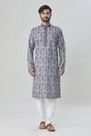 Arihant Rai Sinha_Blue Cotton Embroidery Floral Print Kurta And Churidar Set_Online_at_Aza_Fashions