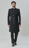 Arihant Rai Sinha Black Cotton Cut Work, Stones Hand Embroidered Sherwani And Pant Set Online at Aza Fashions Arihant Rai Sinha_Black Cotton Cut Work, Stones Hand Embroidered Sherwani And Pant Set_Online_at_Aza_Fashions