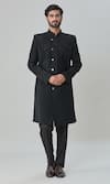 Arihant Rai Sinha Black Cotton Cut Work, Stones Hand Embroidered Sherwani And Pant Set at Aza Fashions Arihant Rai Sinha_Black Cotton Cut Work, Stones Hand Embroidered Sherwani And Pant Set_at_Aza_Fashions