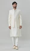 Shop_Arihant Rai Sinha_Off White Jacket And Kurta Silk Blend Hand Embroidered Mirror Set _at_Aza_Fashions