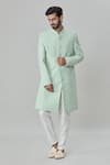 Buy_Arihant Rai Sinha_Green Sherwani And Dupatta Silk Blend Embroidered Thread Set _at_Aza_Fashions