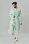 Buy_Arihant Rai Sinha_Green Sherwani And Dupatta Silk Blend Embroidered Thread Set _Online_at_Aza_Fashions