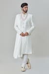 Buy_Arihant Rai Sinha_White Sherwani And Dupatta Silk Blend Embroidered Floral Churidar Set _at_Aza_Fashions