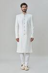 Buy_Arihant Rai Sinha_White Sherwani And Dupatta Silk Blend Embroidered Floral Churidar Set _Online_at_Aza_Fashions