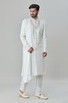 Shop_Arihant Rai Sinha_White Sherwani And Dupatta Silk Blend Embroidered Floral Churidar Set _Online_at_Aza_Fashions