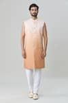 Arihant Rai Sinha_Peach Jacket And Kurta Silk Blend Embroidered Mirror & Set _Online_at_Aza_Fashions