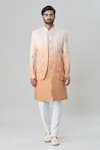 Buy_Arihant Rai Sinha_Peach Jacket And Kurta Silk Blend Embroidered Mirror & Set _Online_at_Aza_Fashions