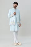 Buy_Arihant Rai Sinha_Blue Jacket And Kurta Silk Blend Embroidered Mirror With Set _at_Aza_Fashions