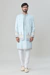 Shop_Arihant Rai Sinha_Blue Jacket And Kurta Silk Blend Embroidered Mirror With Set _at_Aza_Fashions