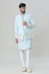 Buy_Arihant Rai Sinha_Blue Jacket And Kurta Silk Blend Embroidered Mirror With Set _Online_at_Aza_Fashions