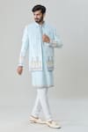 Shop_Arihant Rai Sinha_Blue Jacket And Kurta Silk Blend Embroidered Mirror With Set _Online_at_Aza_Fashions