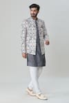 Buy_Arihant Rai Sinha_Grey Jacket And Kurta Silk Blend Embroidered Floral & Set _at_Aza_Fashions