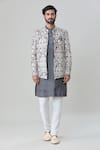 Buy_Arihant Rai Sinha_Grey Jacket And Kurta Silk Blend Embroidered Floral & Set _Online_at_Aza_Fashions